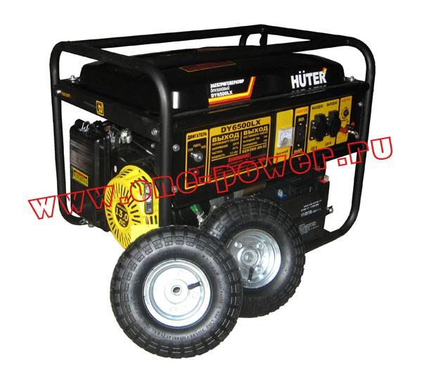 Бензиновый генератор Huter DY6500LX с колесами и аккумулятором